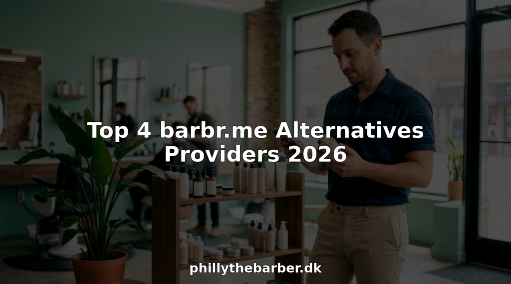 Man browsing barber service options on smartphone in shop