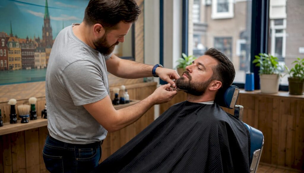 Customer getting haircut in Copenhagen barbershop