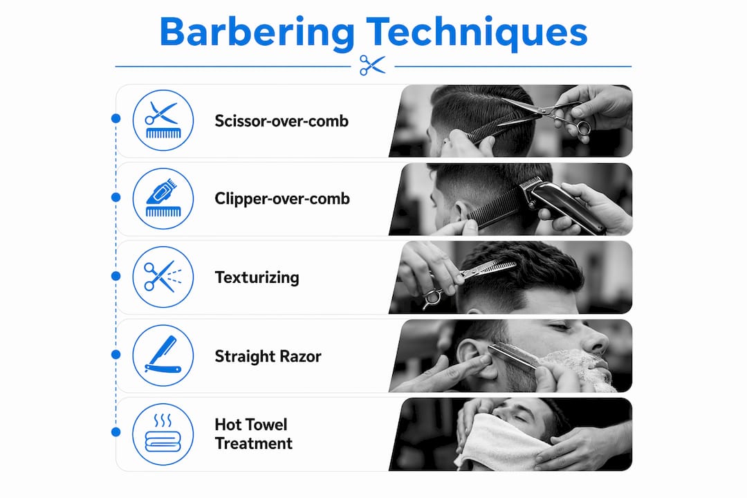 Infographic showing traditional barbering techniques flow