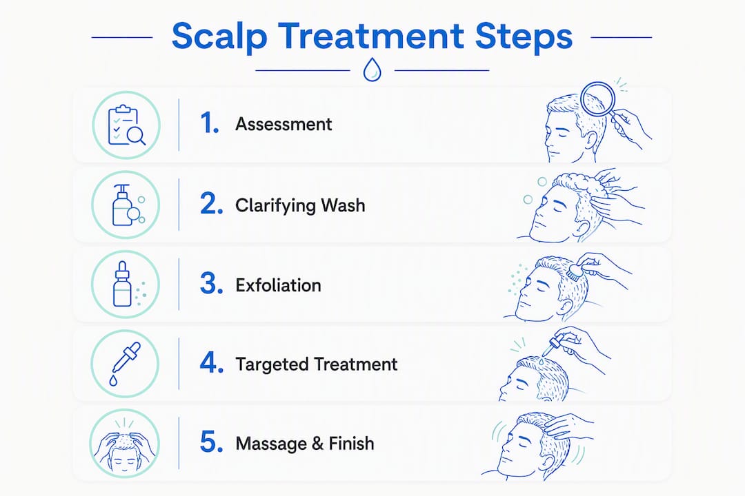 Infographic outlining steps of barbershop scalp treatment