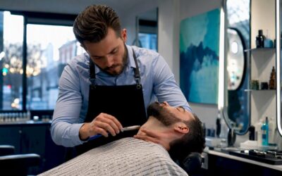 Barber shaving client with straight razor