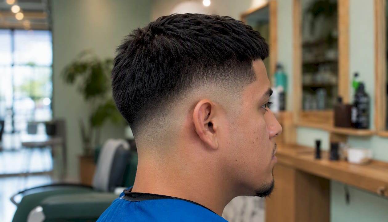 Close-up of low skin fade hairstyle
