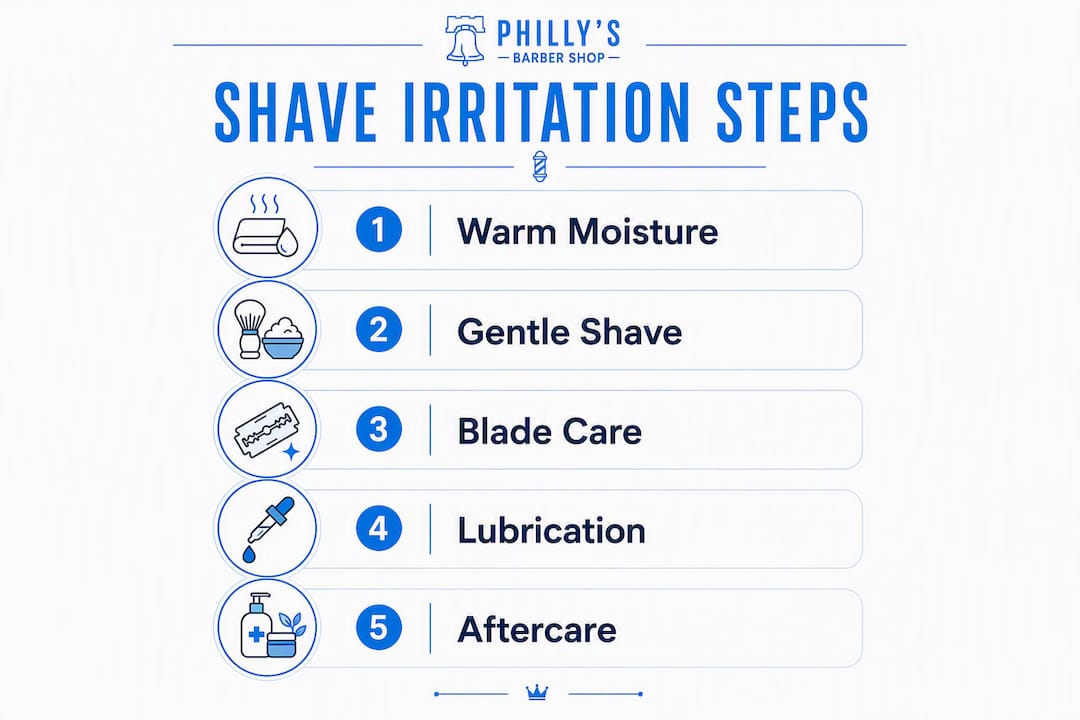 Infographic showing top shave irritation prevention steps