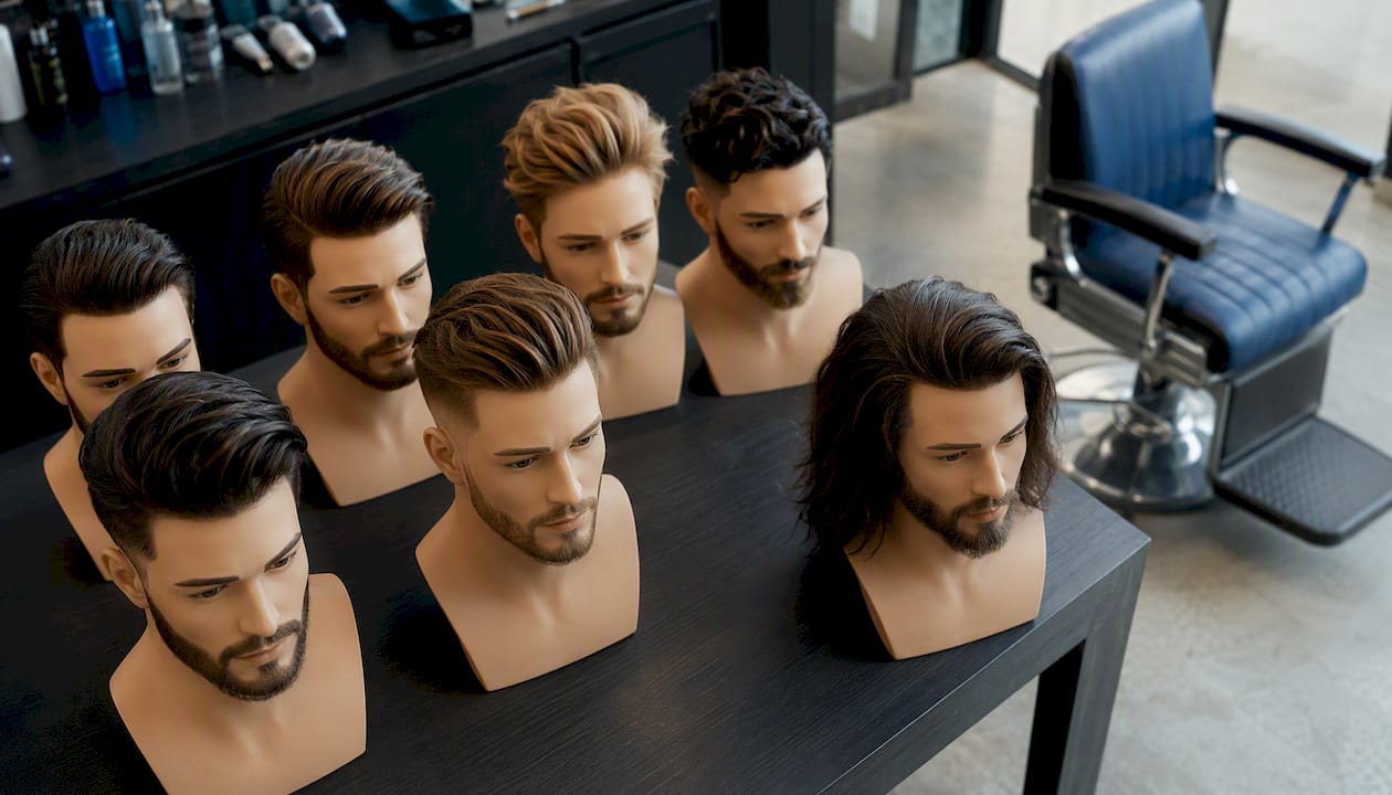 Mannequin heads showcasing business hairstyles